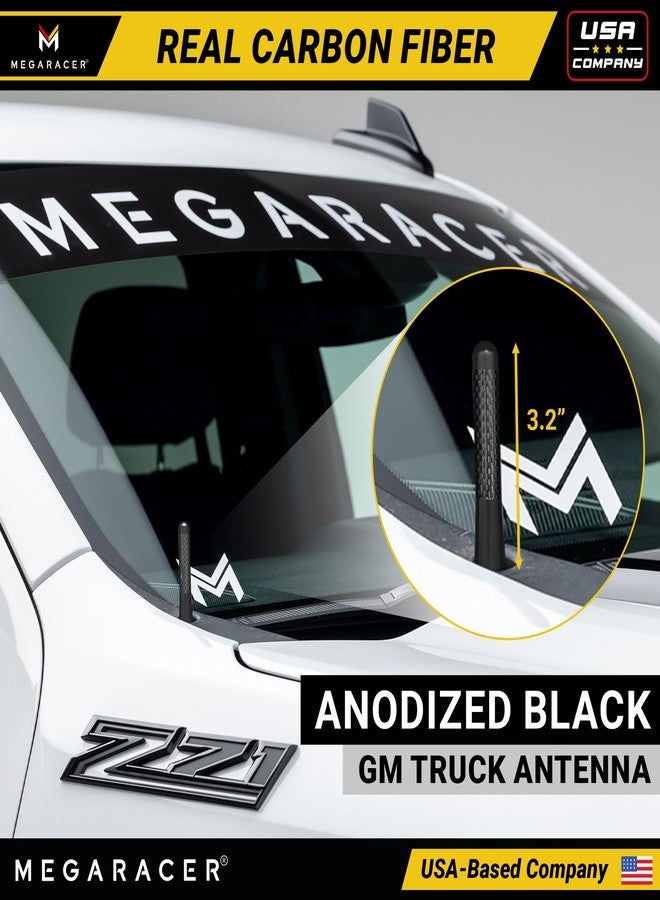 Mega Racer Anodized 3" Short Black Carbon Fiber Truck Antenna for Chevy Silverado & GMC Sierra 1500 2500 (1999-2026) – Billet Aluminum, UV & Chip-Resistant, Car Wash Safe, Small Stubby Replacement Accessories - Image 2